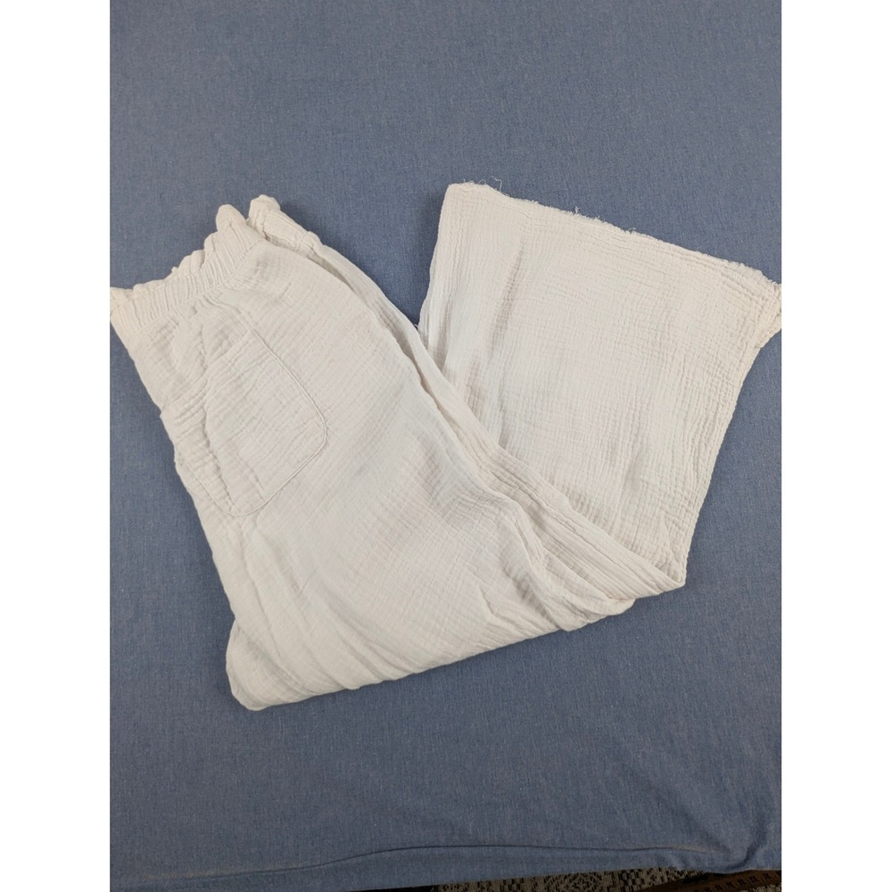 Z Supply Riffraff White Dbl Gauze Wide Split Leg Pants Med Coastal